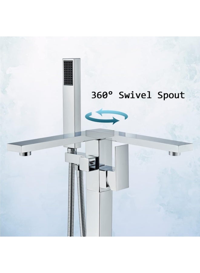 ALMIFTAH Freestanding Bathtub Faucet Floor Mounted Chrome Tub Filler with Handheld Shower – Modern Free Standing Bathtub Tap Mixer – Luxury Bathroom Shower Faucet Set - Image 4